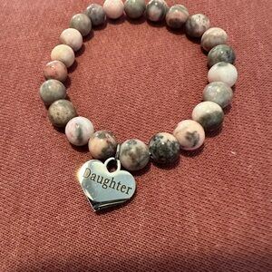 Daughter Heart Charm Beaded Bracelet - Multicolor